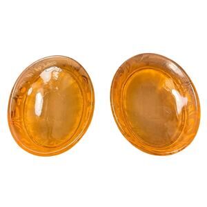 Vintage Amber Glass Oval Etched Dishes Set of 2 Art Deco Depression Style